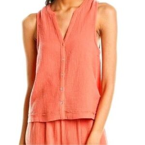 Splendid Salmon Pink 100 % Cotton Gauze Button Up Tank Top size medium